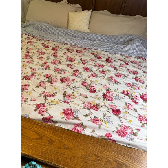 Vtg Ralph Lauren LRL Queen cotton Comforter Floral Peony Gingham Reversible read - Picture 3 of 16